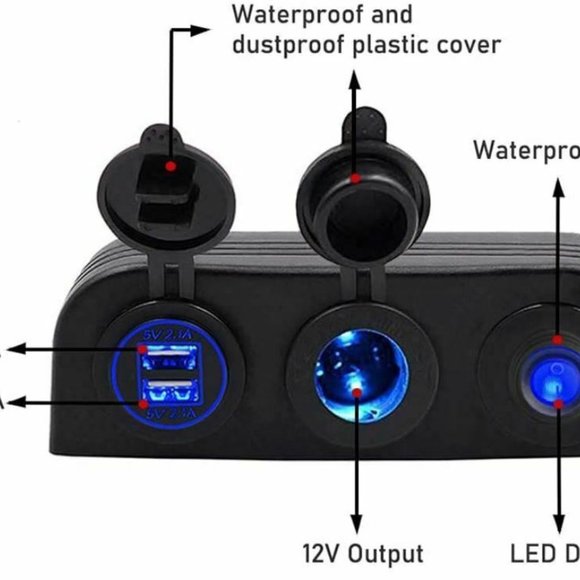 MARINE~CAR~ATV~RV 12V/24V Waterproof Dual USB Mobile Charger with On/Off Switch - Picture 2 of 6